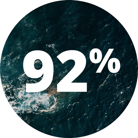 circle image of ocean with 92% written over it in white